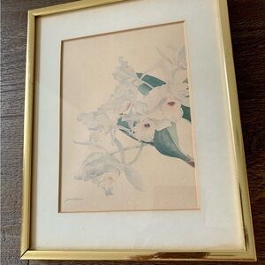 vintage Gloria Eriksen prints 1980’s Watercolor Print White Orchids 8/10”